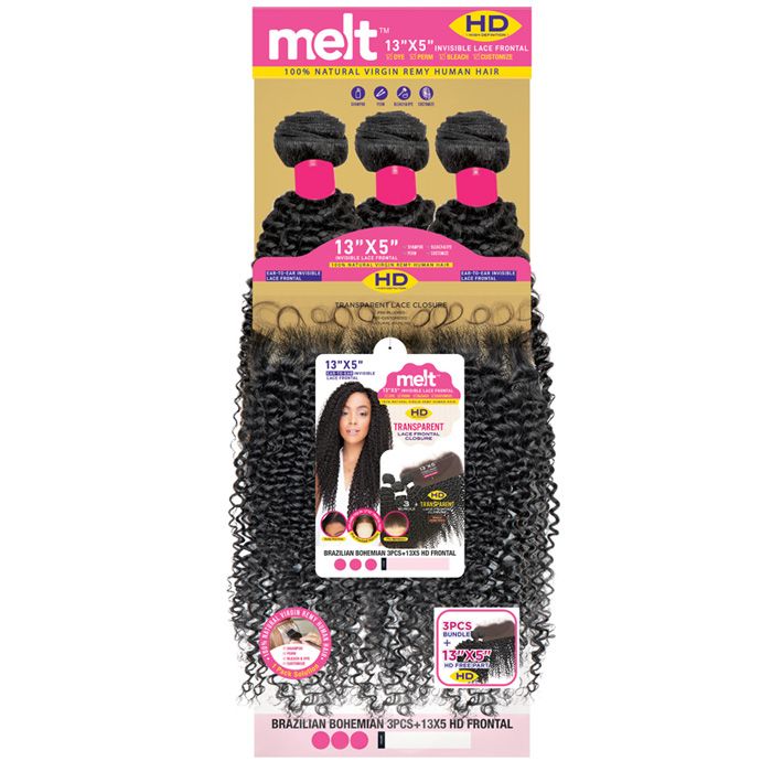 Janet Collection Melt 100% Virgin Remy Human Hair Weave 3 Pcs 13X5 HD Lace Closure - BRAZILIAN BOHEMIAN 14/16/18" Alexwigs