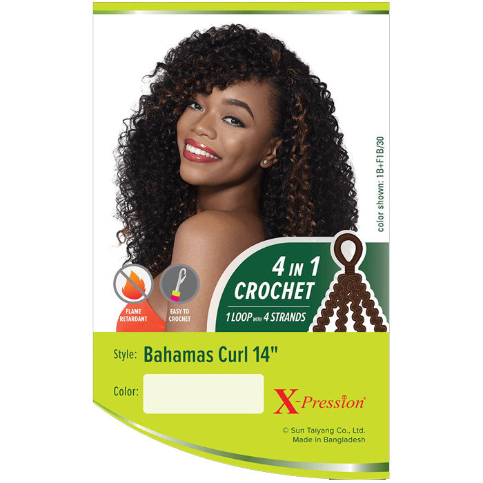 Outre X-Pression 4 In 1 Pre Loop Crochet Braid BAHAMAS CURL 14 Inch Alexwigs