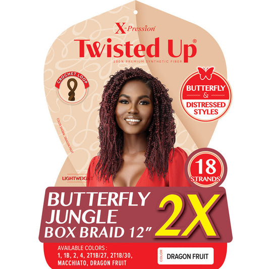 Outre X-Pression Twisted Up Pre-Looped Crochet Braids - BUTTERFLY JUNGLE BOX BRAID 12" 2X Alexwigs