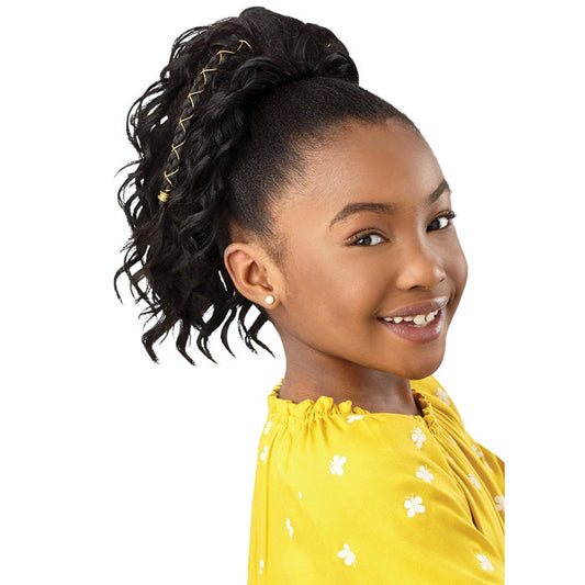 Outre Lil Looks Drawstring Ponytail - GOLD ACCENTED NATURAL WAVE 12" Alexwigs