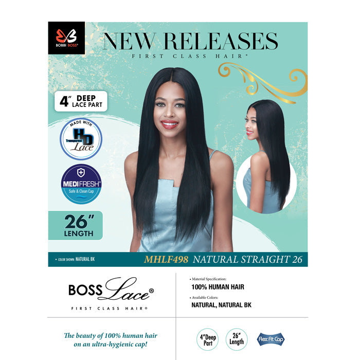 Bobbi Boss 100% Human Hair HD Lace Wig 4" Deep Part - MHLF498 Natural Straight 26"