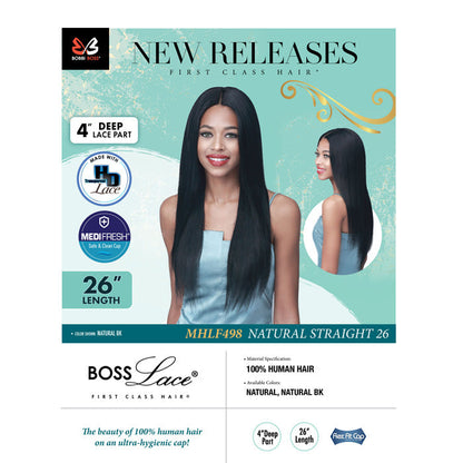 Bobbi Boss 100% Human Hair HD Lace Wig 4" Deep Part - MHLF498 Natural Straight 26"