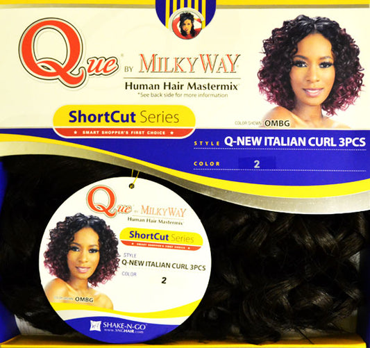 MilkyWay Que Short Cut Human Hair Blend Weave - Q-NEW ITALIAN CURL 3 PCS Alexwigs