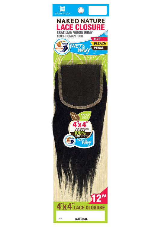 Shake-N-Go Naked Nature 100% Brazilian Remy Hair WET & WAVY Lace Closure 4X4 DEEP WAVE 12 - 16 Inch Alexwigs