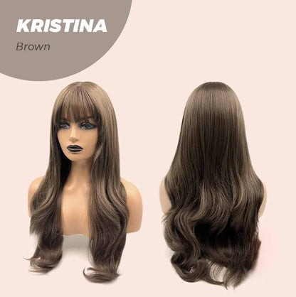 JBEXTENSION 25 Inches Brown Curly Wig With Full Bangs KRISTINA BROWN Alexwigs