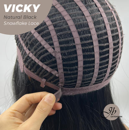 JBEXTENSION 20 Inches Natural Black Pre-Cut Snowflake Lace Frontlace Glueless Wig VICKY NATURAL BLACK【PERMATEASE】【BENDY EAR TABS】 Alexwigs