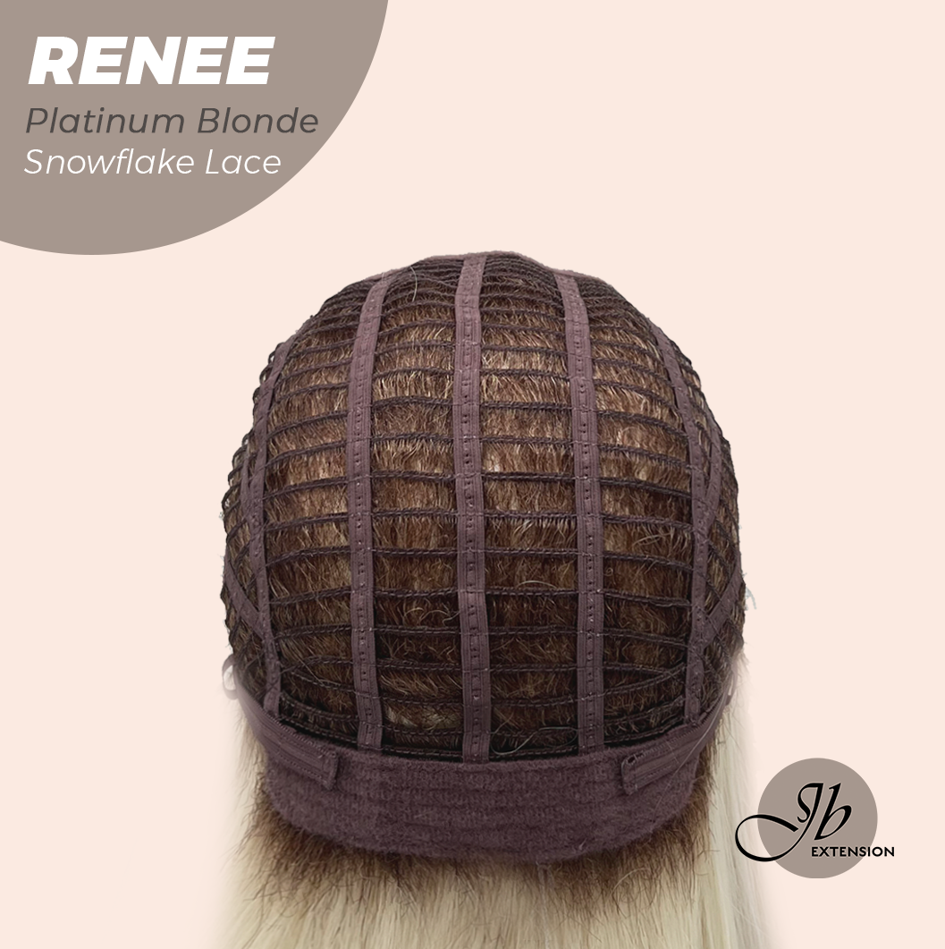 JBEXTENSION 21 Inches Platinum Blonde Pre-Cut T Part Snowflake Lace Frontlace Glueless Wig RENEE PLATINUM BLONDE【BENDY EAR TABS】 Alexwigs