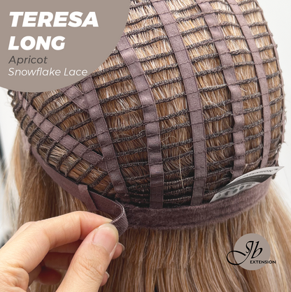 JBEXTENSION 22 Inches Long Apricot Pre-Cut Snowflake Lace Frontlace Glueless Wig TERESA LONG APRICOT【PERMATEASE】【BENDY EAR TABS】 Alexwigs
