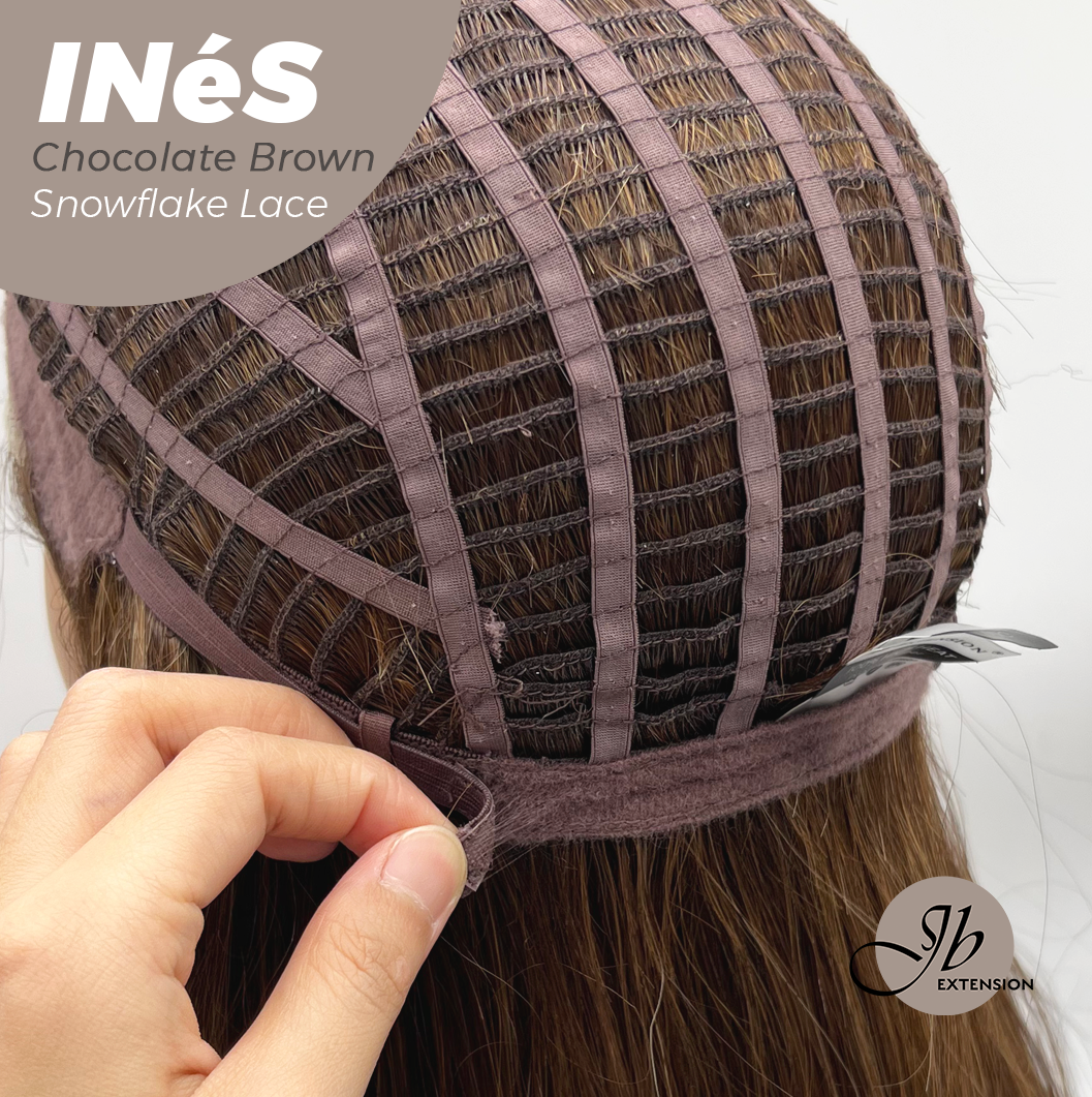 JBEXTENSION 22 Inches Chocolate Brown Pre-Cut Snowflake Lace Frontlace Glueless Wig INéS CHOCOLATE BROWN【PERMATEASE】【BENDY EAR TABS】- M/L Alexwigs