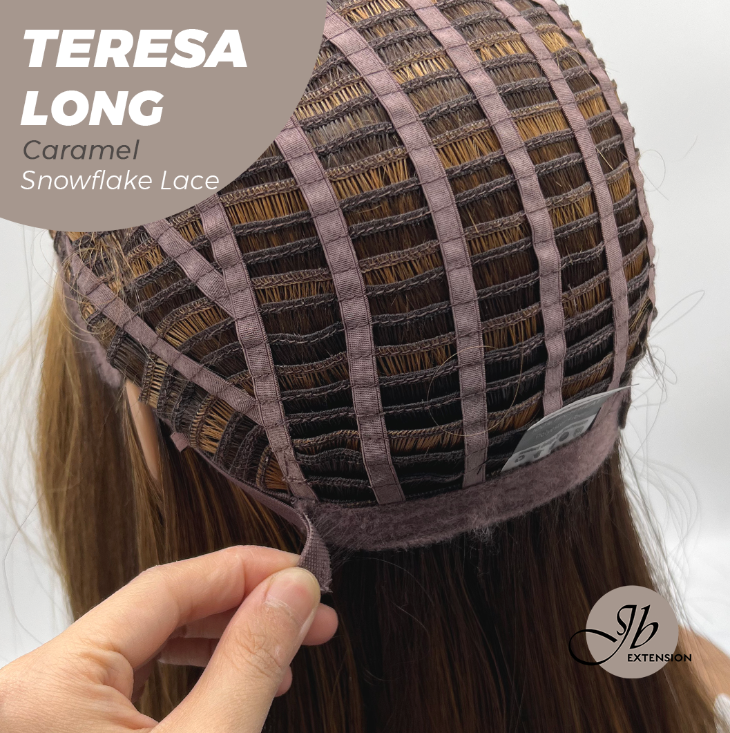 JBEXTENSION 22 Inches Long Caramel Pre-Cut Snowflake Lace Frontlace Glueless Wig TERESA LONG CARAMEL【PERMATEASE】【BENDY EAR TABS】 Alexwigs
