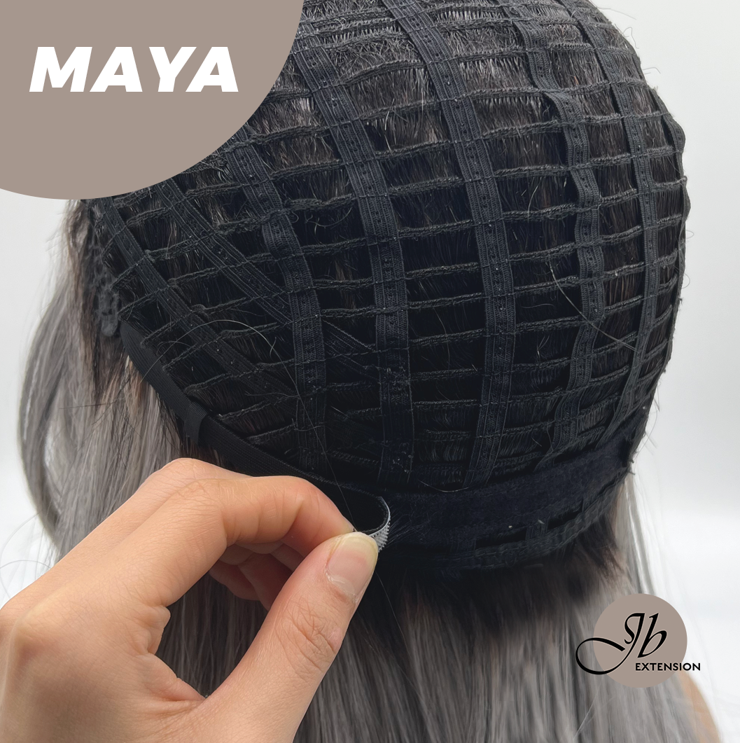 JBEXTENSION 22 Inches Grey Silver with Dark Root Women Fashion Full Machine Wig MAYA【PLUS PERMATEASE】【BENDY EAR TABS】 Alexwigs