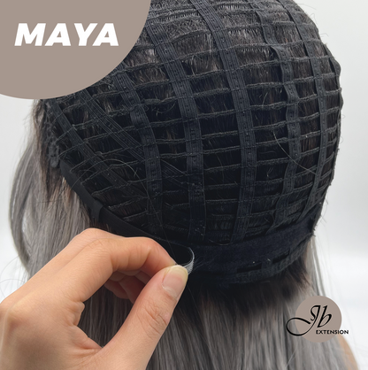 JBEXTENSION 22 Inches Grey Silver with Dark Root Women Fashion Full Machine Wig MAYA【PLUS PERMATEASE】【BENDY EAR TABS】 Alexwigs