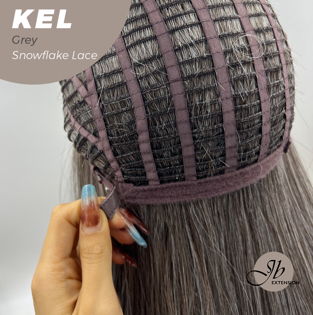 JBEXTENSION 22 Inches Grey Pre-Cut Snowflake Lace Frontlace Glueless Wig KEL GREY【PERMATEASE】【BENDY EAR TABS】 Alexwigs
