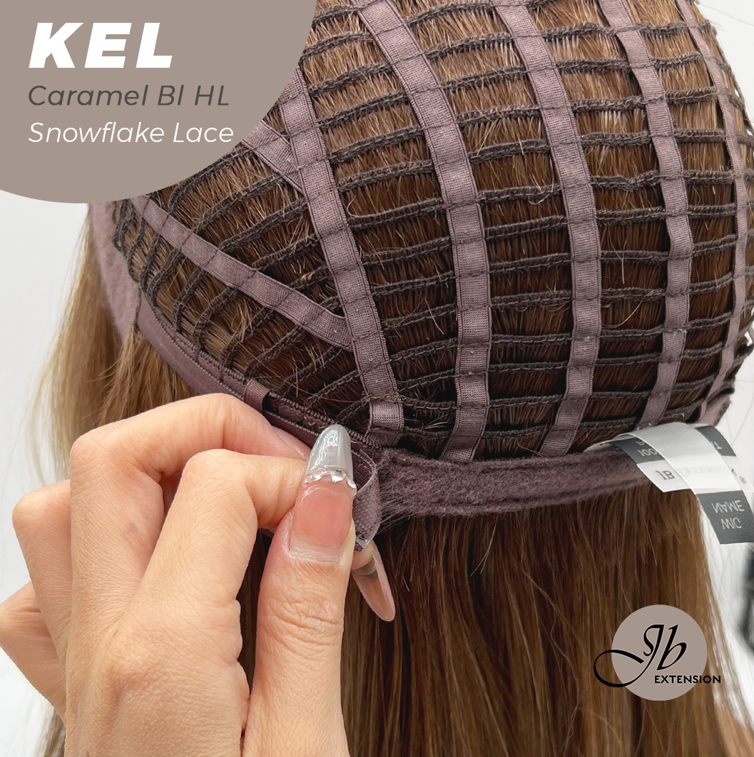 JBEXTENSION 22 Inches Caramel Blonde Highlight Pre-Cut Snowflake Lace Frontlace Glueless Wig KEL CARAMEL BLONDE HIGHLIGHT【PERMATEASE】【BENDY EAR TABS】 Alexwigs