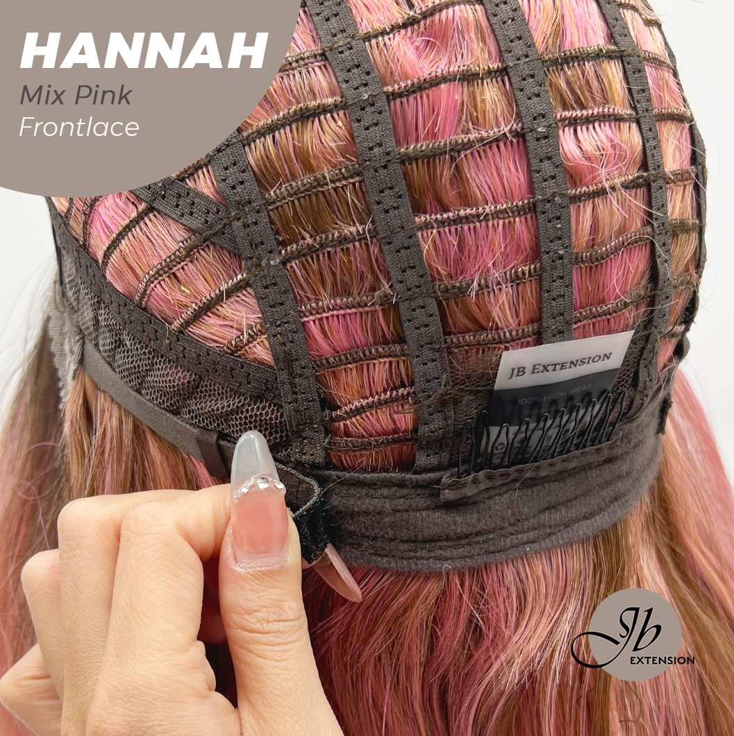 JBEXTENSION 20 Inches Mix Pink Pre-Cut Frontlace Glueless Wig with Bangs HANNAH MIX PINK Alexwigs