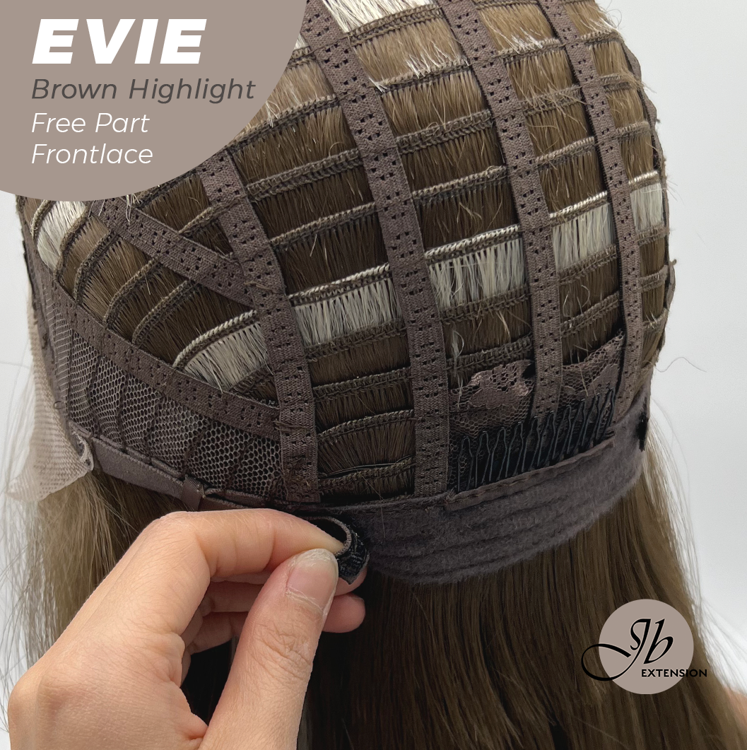 JBEXTENSION 22 Inches Brown with Blonde Highlight Pre-Cut Free Part Frontlace Glueless Wig EVIE BROWN HIGHLIGHT Alexwigs