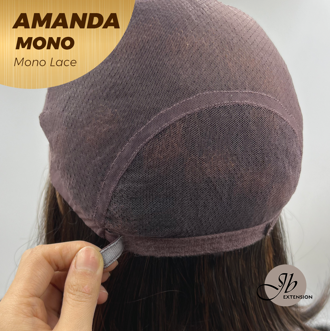 [PRE-ORDER] JBEXTENSION AMANDA MONO Full Monofilament Handmade Full Lace Full Hand Tied Wig 10 Inches Black With Caramel Highlight Mono Lace Handmade Futura Fiber Wig Glueless Wig AMANDA MONO【BENDY EAR TABS】 Alexwigs