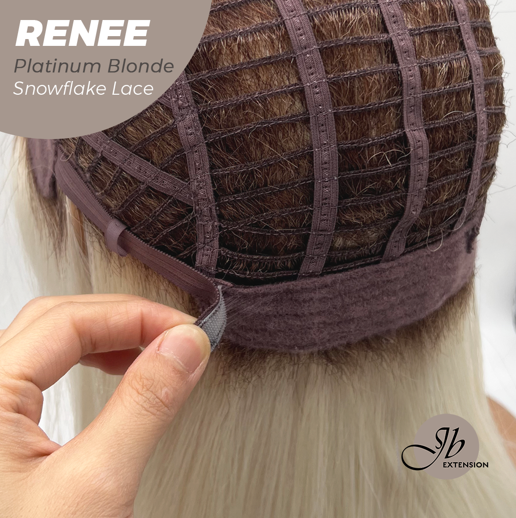 JBEXTENSION 21 Inches Platinum Blonde Pre-Cut T Part Snowflake Lace Frontlace Glueless Wig RENEE PLATINUM BLONDE【BENDY EAR TABS】 Alexwigs