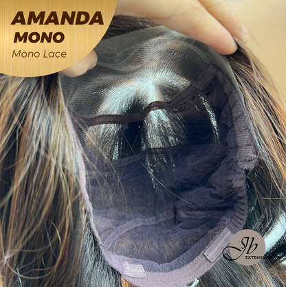 [PRE-ORDER] JBEXTENSION AMANDA MONO Full Monofilament Handmade Full Lace Full Hand Tied Wig 10 Inches Black With Caramel Highlight Mono Lace Handmade Futura Fiber Wig Glueless Wig AMANDA MONO【BENDY EAR TABS】 Alexwigs