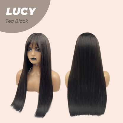 JBEXTENSION 24 Inches Tea Black Darkest Brown Wig With Bangs LUCY TEA BLACK Alexwigs