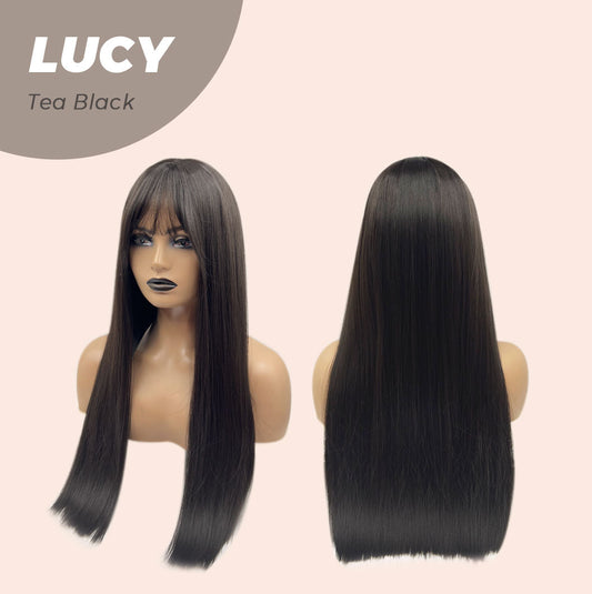 JBEXTENSION 24 Inches Tea Black Darkest Brown Wig With Bangs LUCY TEA BLACK Alexwigs