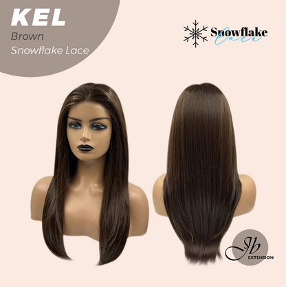 JBEXTENSION 22 Inches Brown Pre-Cut Snowflake Lace Frontlace Glueless Wig KEL BROWN【PERMATEASE】【BENDY EAR TABS】- M/L Alexwigs