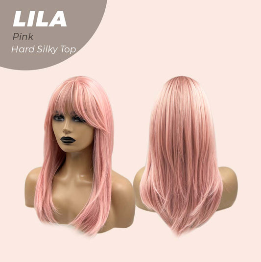 JBEXTENSION 20 Inches Scalpiana Pink Wolf Cut 3.5X4 Hard Silky Top Natural Scalp Effect Wig With Bangs LILA PINK Alexwigs