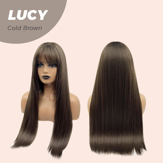 JBEXTENSION 24 Inches Cold Brown Wig With Bangs LUCY COLD BROWN Alexwigs