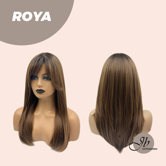 JBEXTENSION 22 Inches Brown With Dark Root With Bangs Wig ROYA Alexwigs