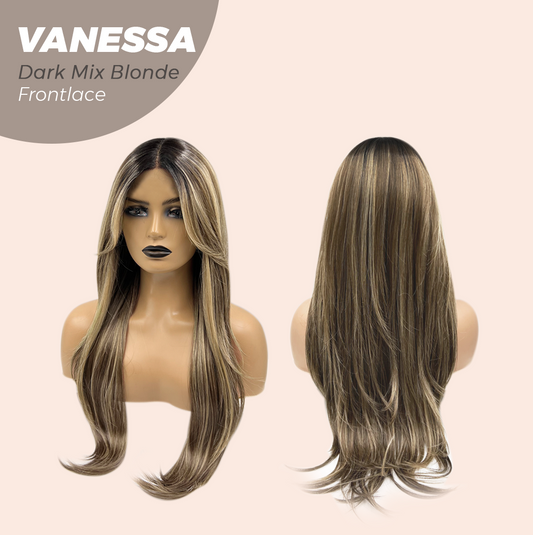 JBEXTENSION 26 Inches Curly Dark Mix Blonde Pre-Cut Frontlace Wig VANESSA DARK MIX BLONDE Alexwigs