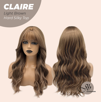 JBEXTENSION 22 Inches Scalpiana Light Brown 3.5X4 Hard Silky Top Natural Scalp Effect Women Wig With Bangs CLAIRE SILKY TOP LIGHT BROWN Alexwigs