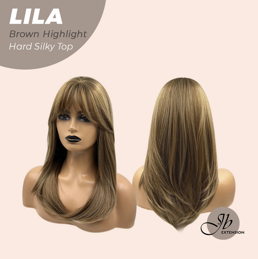 JBEXTENSION 20 Inches Scalpiana Brown Highlight Wolf Cut 3.5X4 Hard Silky Top Natural Scalp Effect Wig With Bangs LILA BROWN HIGHLIGHT Alexwigs