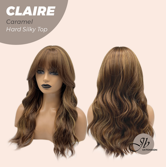 JBEXTENSION 22 Inches Scalpiana Caramel 3.5X4 Hard Silky Top Natural Scalp Effect Women Wig With Bangs CLAIRE SILKY TOP CARAMEL Alexwigs