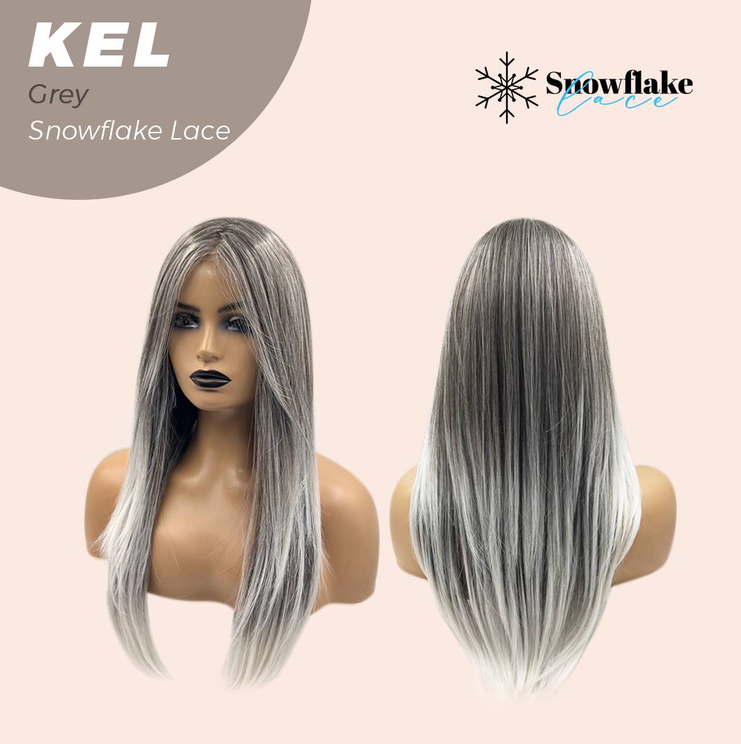 JBEXTENSION 22 Inches Grey Pre-Cut Snowflake Lace Frontlace Glueless Wig KEL GREY【PERMATEASE】【BENDY EAR TABS】 Alexwigs