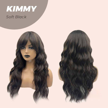 JBEXTENSION 24 Inches Soft Black Body Wave With Bangs Wig KIMMY SOFT BLACK Alexwigs