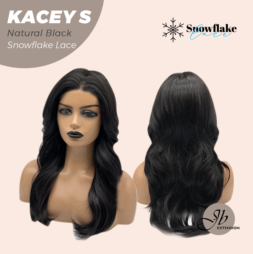 JBEXTENSION 20 Inches Natural Black Pre-Cut Snowflake Lace Frontlace Glueless Wig KACEY S NATURAL BLACK【PERMATEASE】【BENDY EAR TABS】- S/M Alexwigs