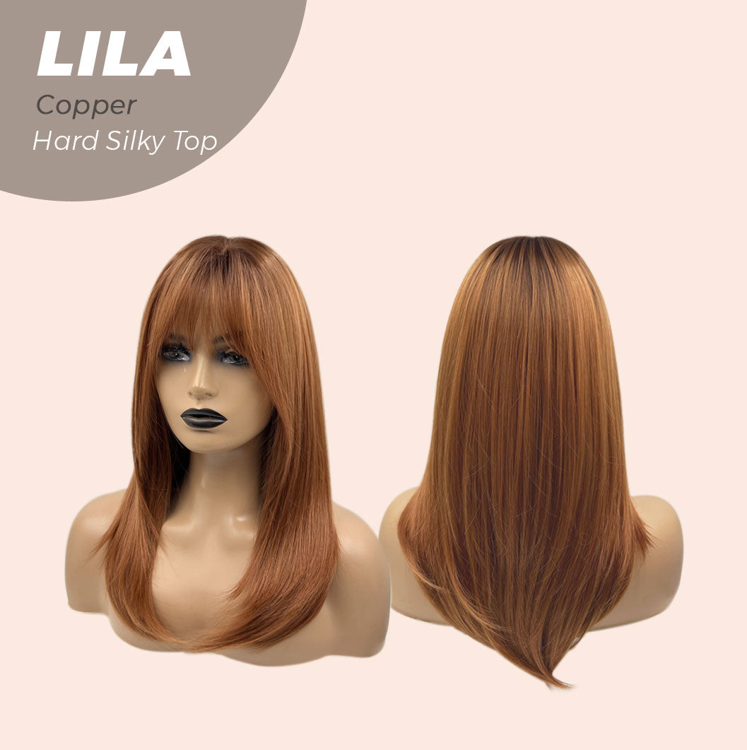 JBEXTENSION 20 Inches Scalpiana Copper Wolf Cut 3.5X4 Hard Silky Top Natural Scalp Effect Wig With Bangs LILA COPPER Alexwigs