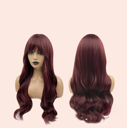 JBEXTENSION 25 Inches Red Curly Fashion Wig With Full Bangs ALYSSA Alexwigs