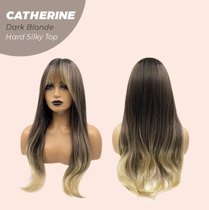JBEXTENSION 25 Inches Scalpiana Dark Blonde 3.5X4 Hard Silky Top Natural Scalp Effect Wig With Bangs CATHERINE DARK BLONDE Alexwigs