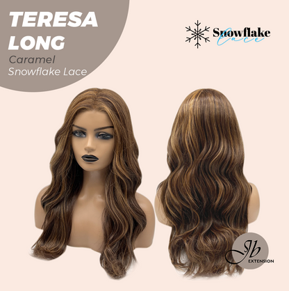 JBEXTENSION 22 Inches Long Caramel Pre-Cut Snowflake Lace Frontlace Glueless Wig TERESA LONG CARAMEL【PERMATEASE】【BENDY EAR TABS】 Alexwigs