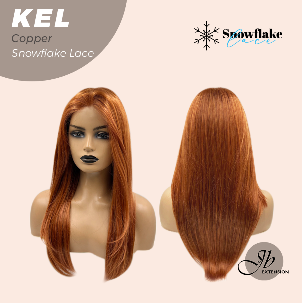 JBEXTENSION 22 Inches Copper Pre-Cut Snowflake Lace Frontlace Glueless Wig KEL COPPER【PERMATEASE】【BENDY EAR TABS】- M/L Alexwigs