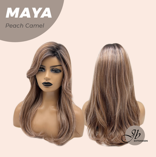 JBEXTENSION 22 Inches Peach Camel Women Fashion Full Machine Wig MAYA PEACH CAMEL【PLUS PERMATEASE】【BENDY EAR TABS】 Alexwigs