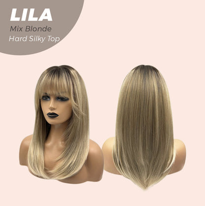 JBEXTENSION 20 Inches Scalpiana Blonde with Dark Root Wolf Cut 3.5X4 Hard Silky Top Natural Scalp Effect Wig With Bangs LILA MIX BLONDE Alexwigs
