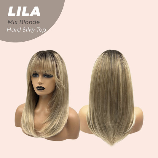 JBEXTENSION 20 Inches Scalpiana Blonde with Dark Root Wolf Cut 3.5X4 Hard Silky Top Natural Scalp Effect Wig With Bangs LILA MIX BLONDE Alexwigs