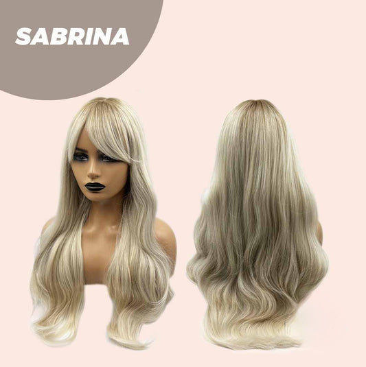 JBEXTENSION 26 Inches Dark Root Light Blonde Curly Women Wig With Bangs SABRINA Alexwigs
