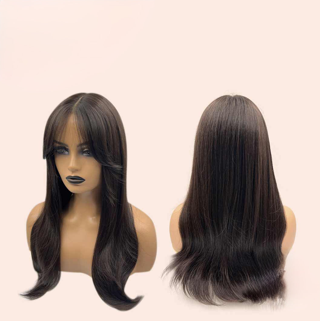 JBEXTENSION 24 Inches Curly Tea Black Darkest Brown Pre-Cut Frontlace Glueless Wig MISSY Alexwigs