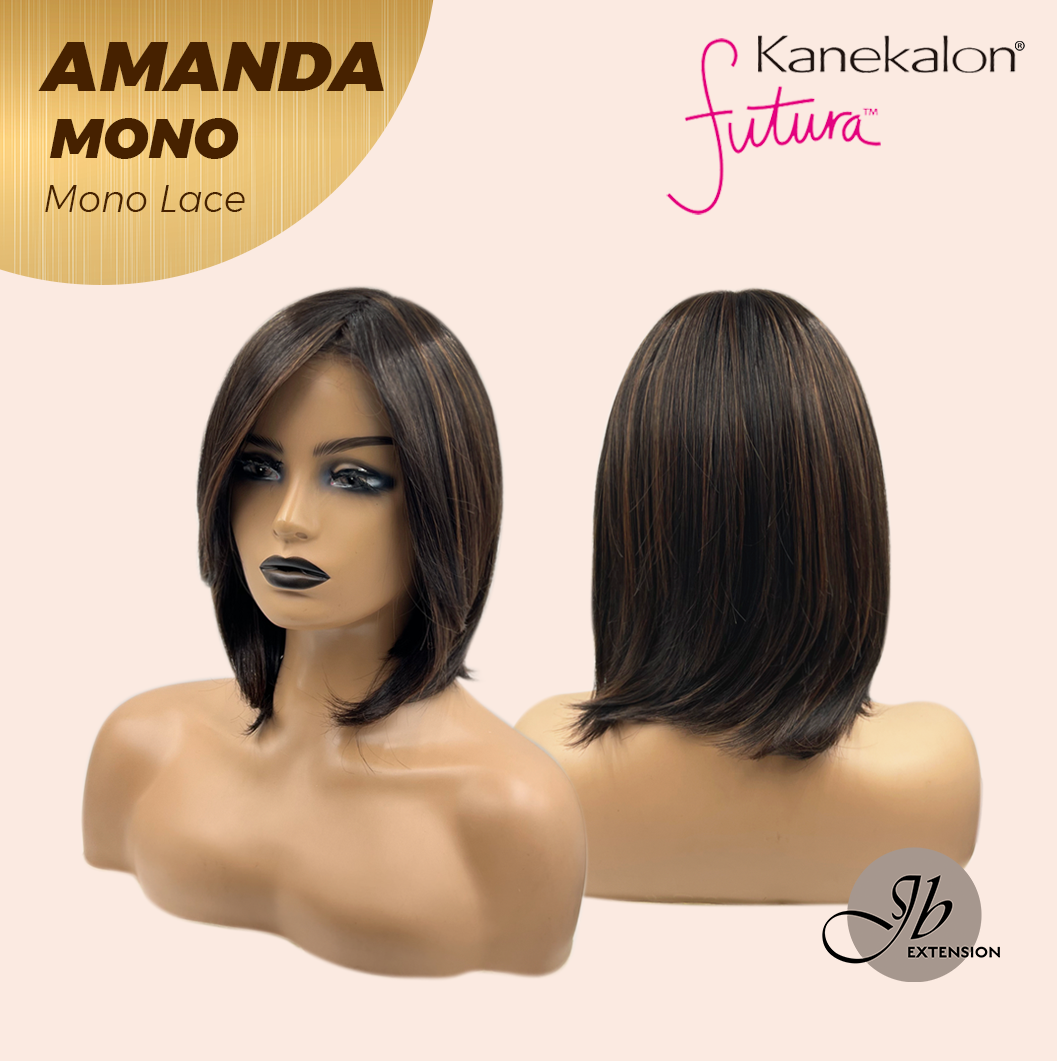 [PRE-ORDER] JBEXTENSION AMANDA MONO Full Monofilament Handmade Full Lace Full Hand Tied Wig 10 Inches Black With Caramel Highlight Mono Lace Handmade Futura Fiber Wig Glueless Wig AMANDA MONO【BENDY EAR TABS】 Alexwigs
