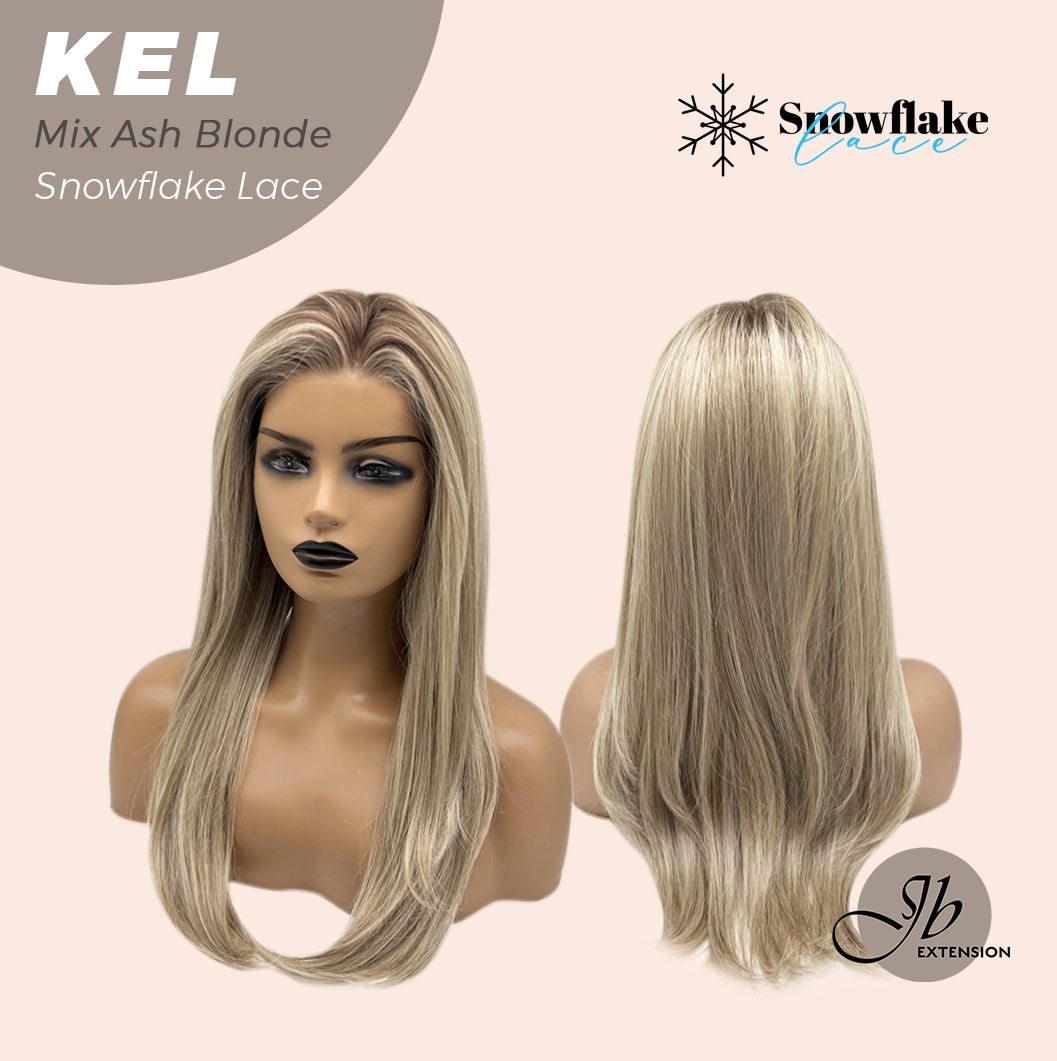 JBEXTENSION 22 Inches Mix Ash Blonde Pre-Cut Snowflake Lace Frontlace Glueless Wig KEL MIX ASH BLONDE【PERMATEASE】【BENDY EAR TABS】- M/L Alexwigs