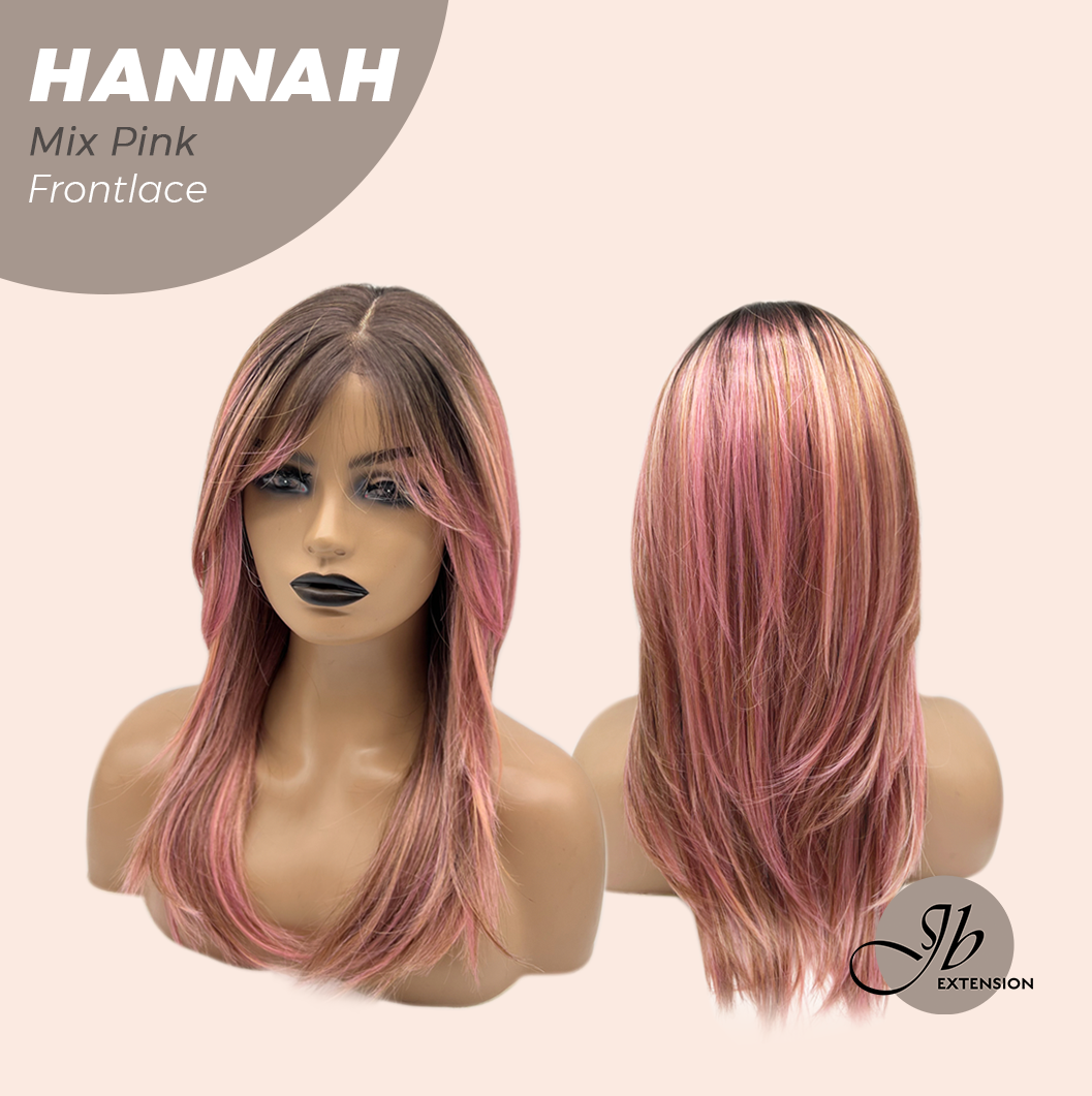 JBEXTENSION 20 Inches Mix Pink Pre-Cut Frontlace Glueless Wig with Bangs HANNAH MIX PINK Alexwigs