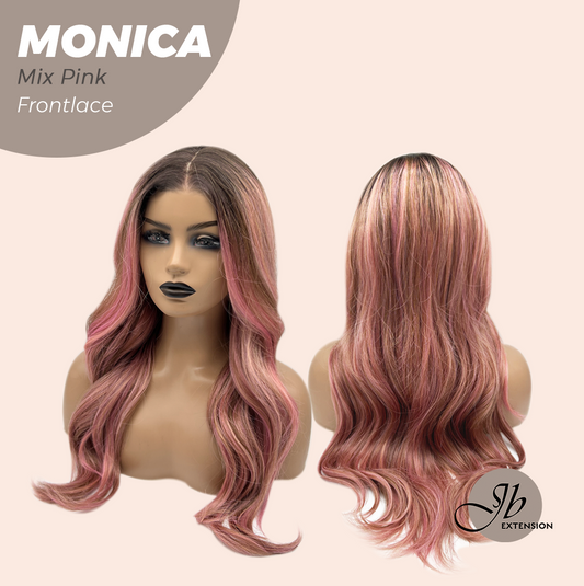 JBEXTENSION 26 Inches Curly Mix Pink Pre-Cut Frontlace Glueless Wig MONICA MIX PINK Alexwigs